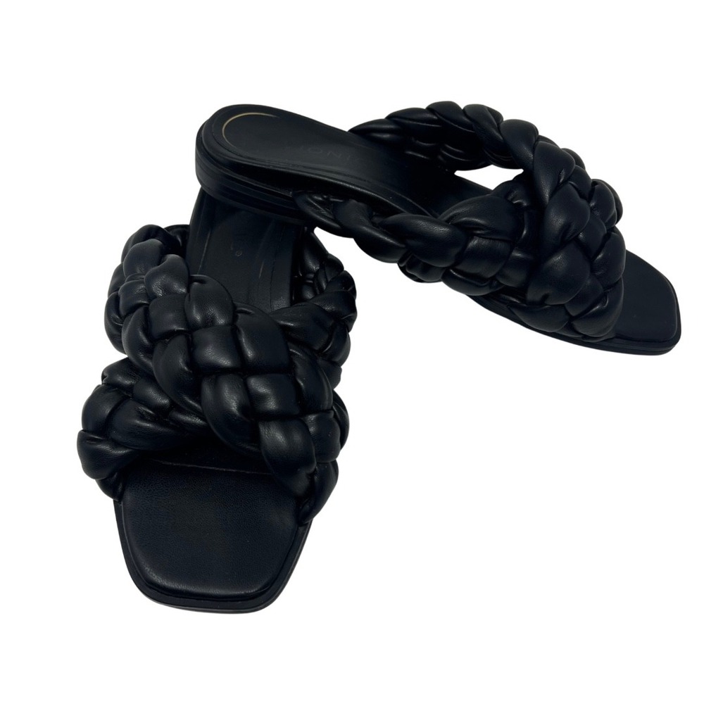 Vionic Black Braided Slide Sandals Women's 7.5 8 Leather Square Toe